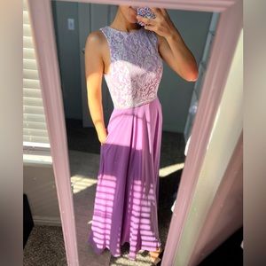 Azazie purple dress with gemstone and lace top